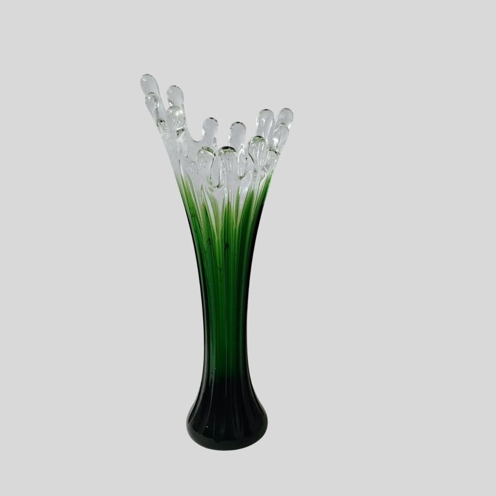 Mid Century Modern Green Art Glass Vase Vintage Stretch Swung Murano Style 17" - Picture 3 of 16